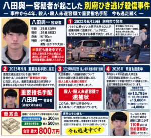 八田與一容疑者への情報提供が約1万4,000件!別府ひき逃げ殺傷事件の捜査が話題に