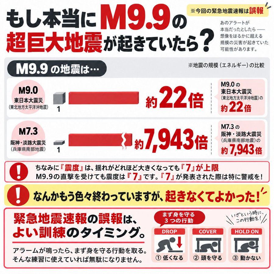 「誤報でよかった」緊急地震速報のM9.9表示と東日本大震災比較